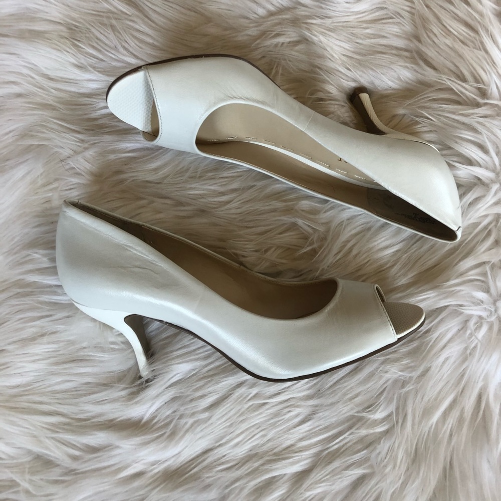 Nine West white open toe pumps